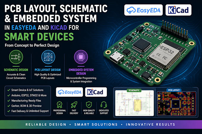 pcb layout, schematic and embedded system in easyeda and kicad for smart devices
