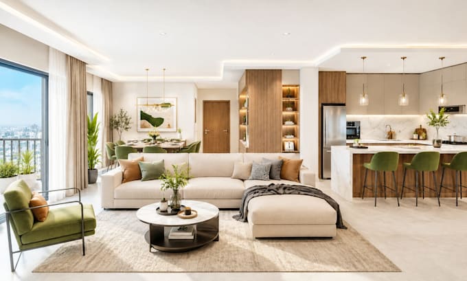 create photorealistic 3d apartment interior design and render