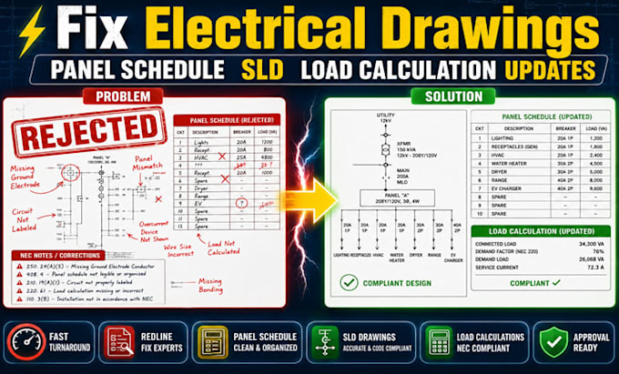 fix electrical drawings panel schedule sld load calculation nec revisions update