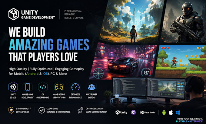 develop 2d 3d unity game development with full optimization