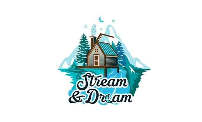 design cozy cabin cottage streams dreams logo