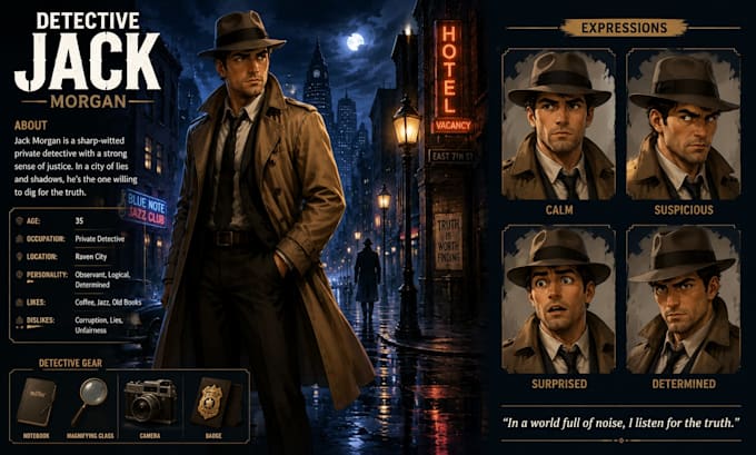 design unique character concept art and turnaround sheet
