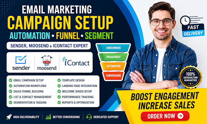 sender moosend icontact email marketing campaign setup automation funnel segment