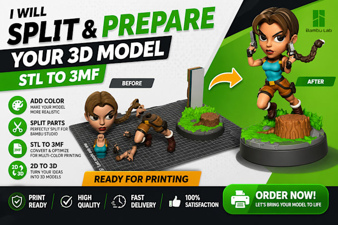 convert stl to 3mf, split 3d models, and add color professionally