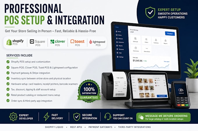 shopify pos, square pos, toast, clover lightspeed pos integration restaurant pos