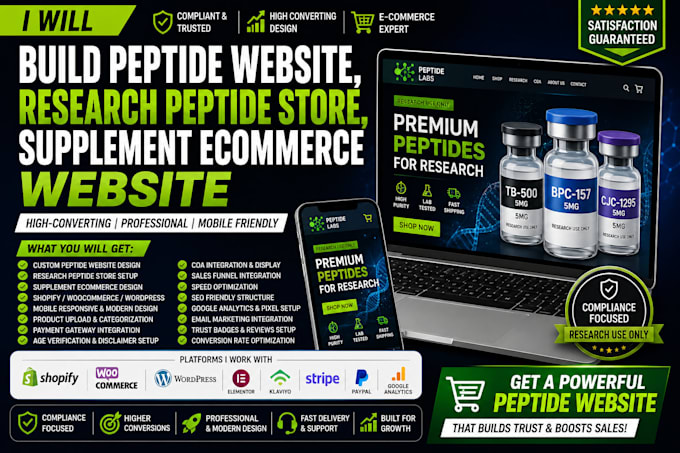 build peptide website, research peptide store, supplement ecommerce website