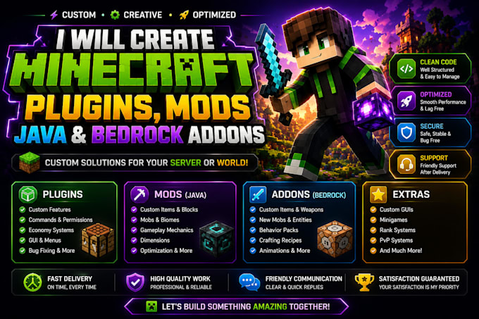 create minecraft plugins, mods, java and bedrock addons