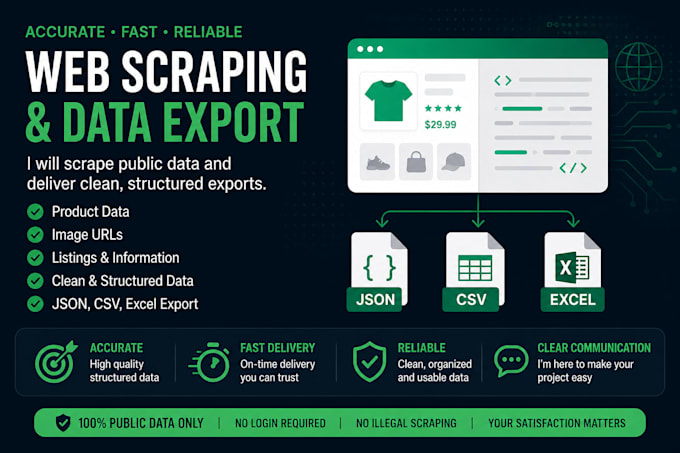 scrape website data and export to json CSV or excel