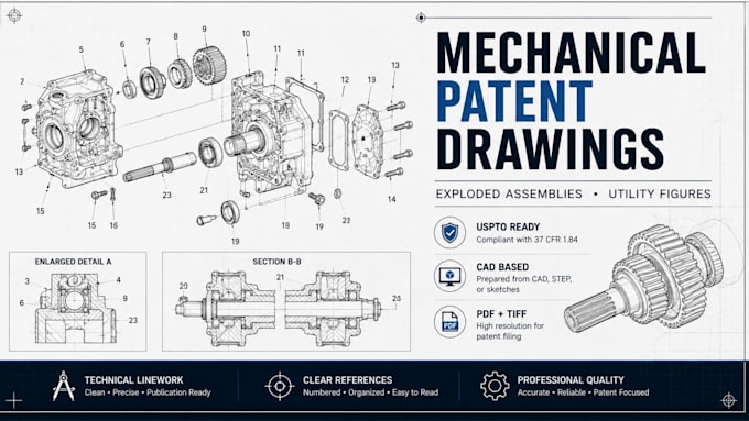 create mechanical patent drawings and exploded assemblies