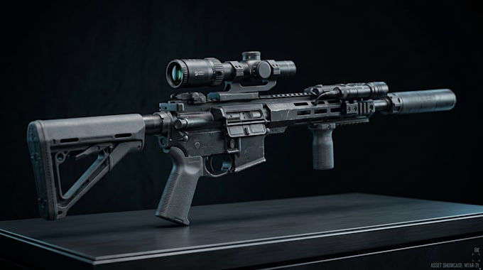 create a realistic 3d gun model, 3d props armor, 3d cosplay asset, 3d weapon