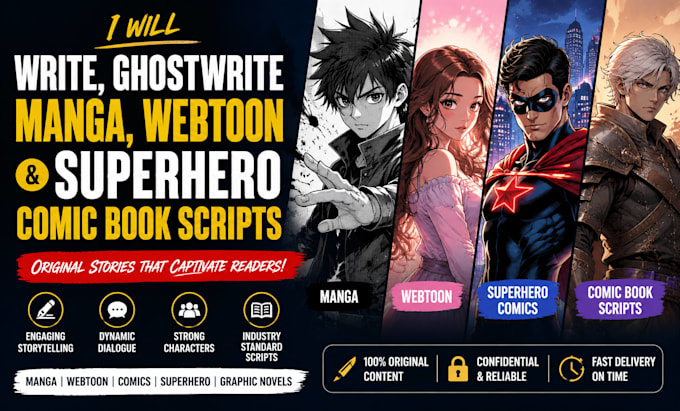 write, ghostwrite manga, webtoon and superhero comic book scripts