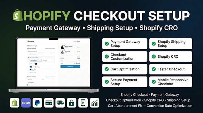 setup shopify checkout champ payment gateway shipping professionally shopify cro