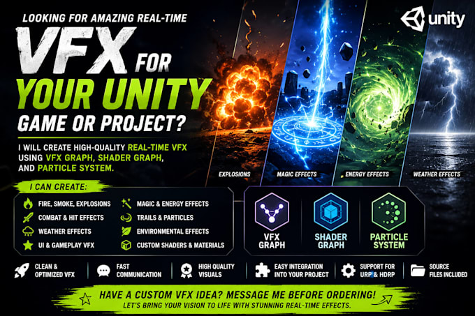 create unity real time vfx using vfx graph, shader graph, particle system