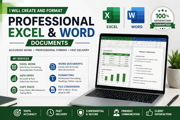 Create and format professional excel and word documents by ...