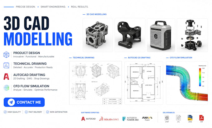 do 3d cad modelling product design technical drawing autocad cfd flow simulation