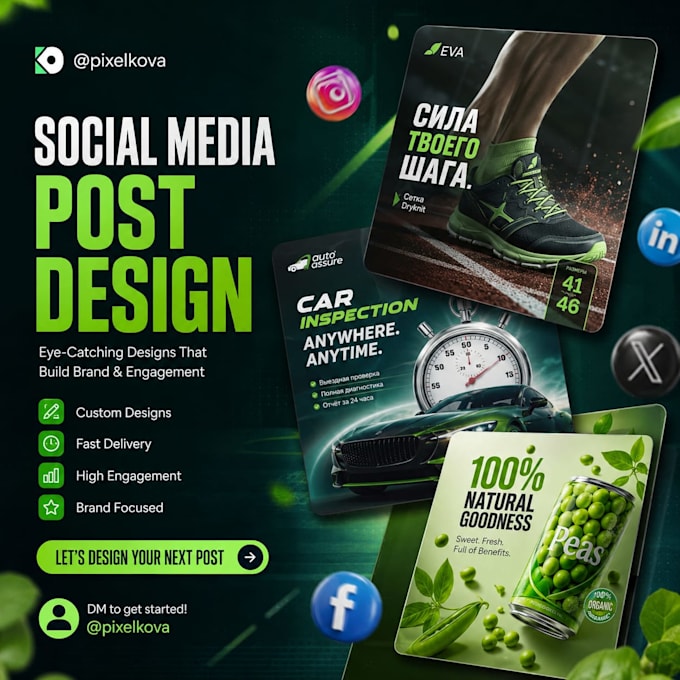 design eyecatching social media posts for instagram, facebook, and link