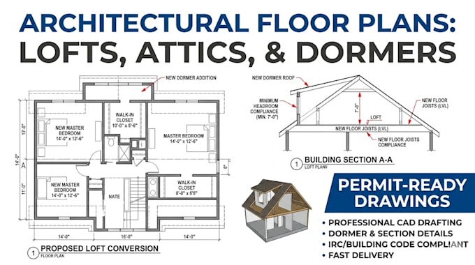 raw architectural floor plans for lofts, attics, and dormers