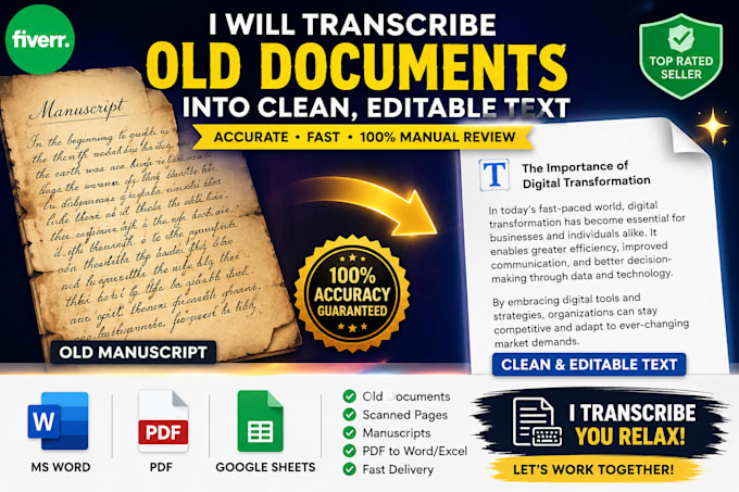 transcribe old documents, pdfs and images into editable word files
