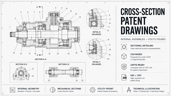 create sectional and cross section patent drawings