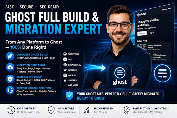 build ghost cms website, newsletter, and migrate or clone ghost site
