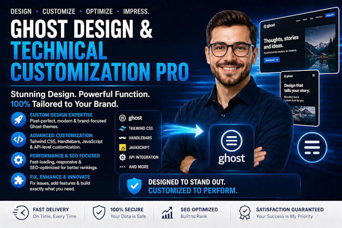design ghost website, customize theme, and develop ghost cms site