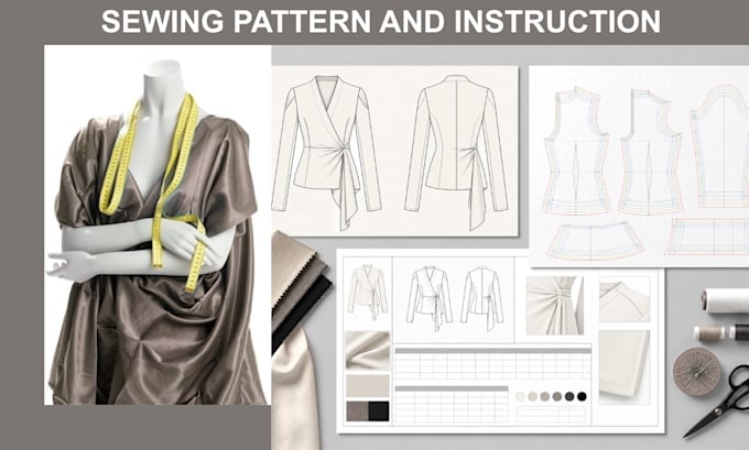 create digital sewing patterns, technical flats clothing tech pack for fashion