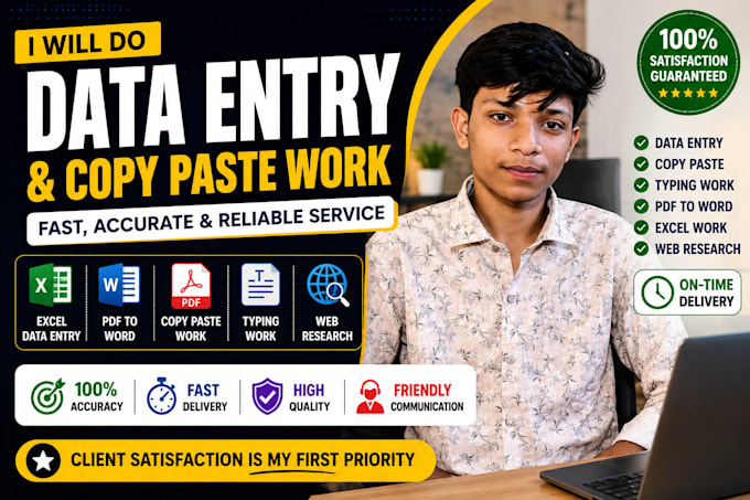 do fast and accurate data entry, typing, copy paste work