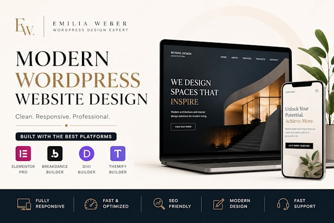 design modern wordpress website using elementor pro breakdance divi themify