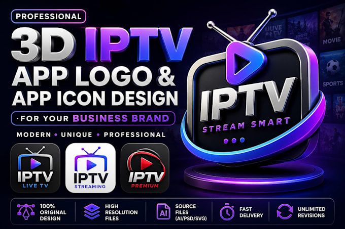 do 3d iptv app logo, app icon design for business brand