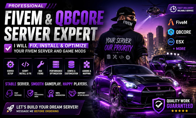 fix fivem mods, qbcore scripts, esx server bugs and addon services