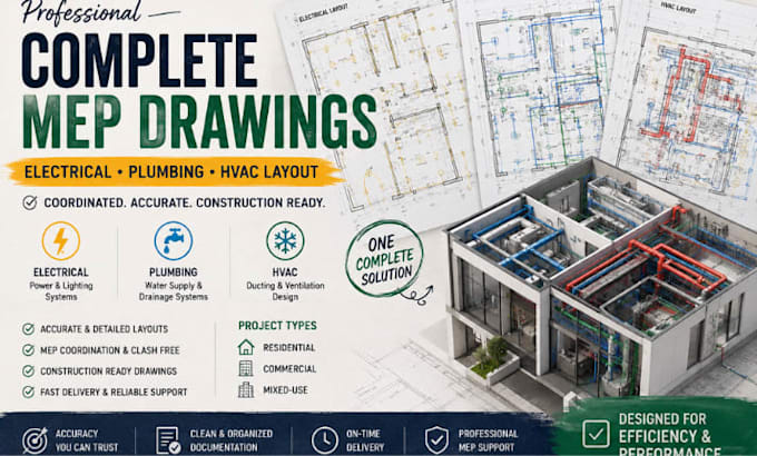 design complete mep drawings, electrical plumbing and hvac layout