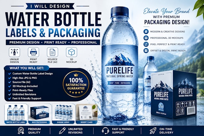 design modern bottle labels and products packaging mockups