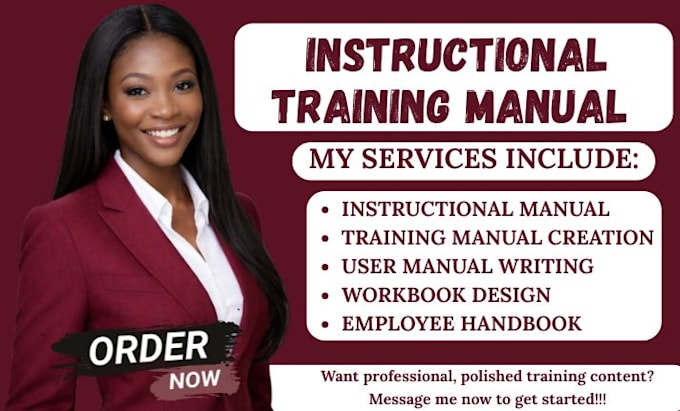 create instructional training manual, training course, user guide, workbook, PPT