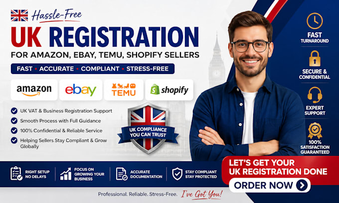 do uk registration for amazon, ebay, temu, shopify sellers