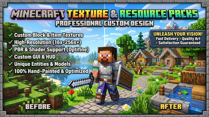 craft custom minecraft texture pack, resource pack, for bedrock, java