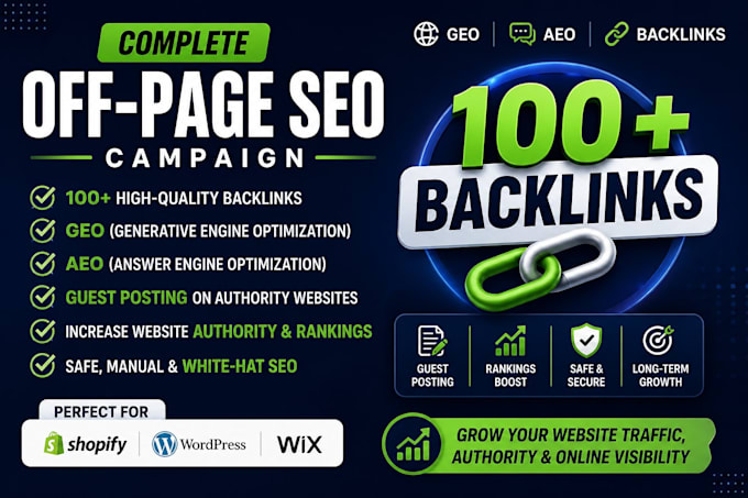 do off page website SEO, GEO, aeo optimization for shopify, wordpress and wix