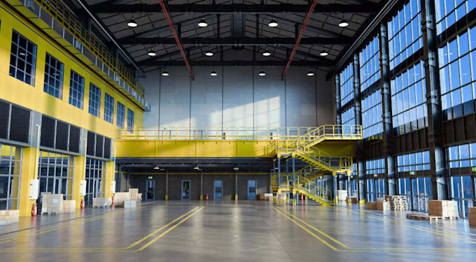 make 3d industrial factory, plant layout, warehouse and farm render, facility
