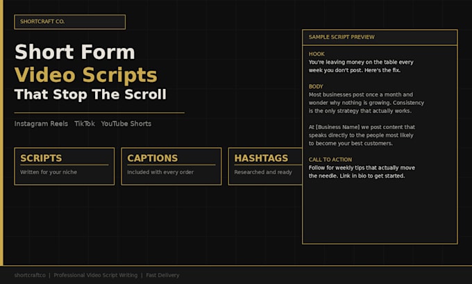 write short form video scripts for reels, tiktok and youtube shorts