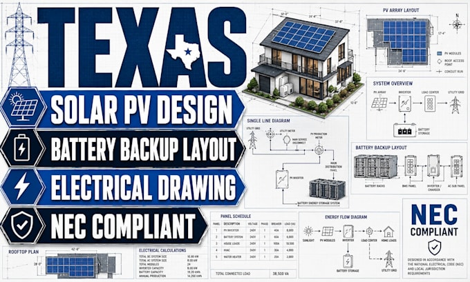 do solar pv design battery backup layout electrical drawing texas nec compliant