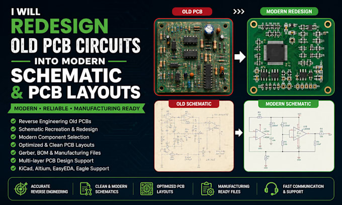 redesign old pcb circuits into modern schematic and pcb layouts