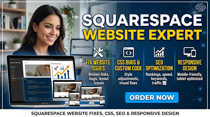fix squarespace website issues, CSS bugs, SEO and responsive design