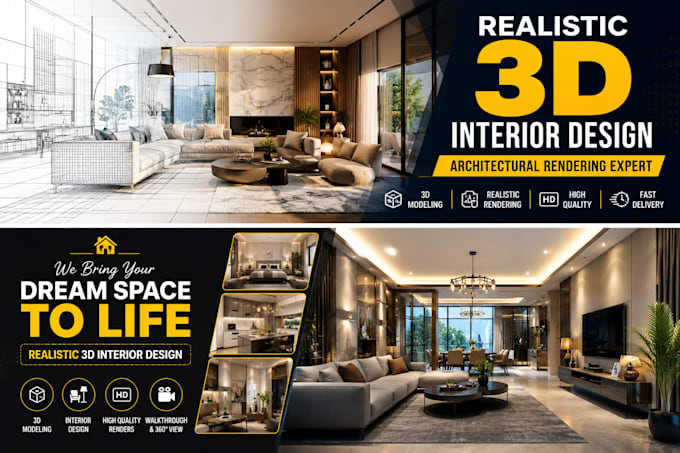 create realistic 3d interior design and architectural rendering