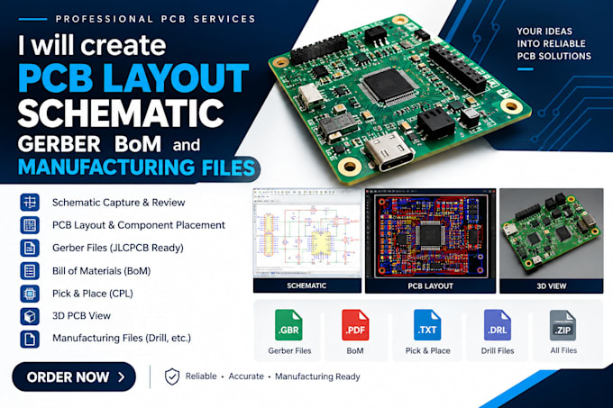 create pcb layout schematic gerber bom and manufacturing files