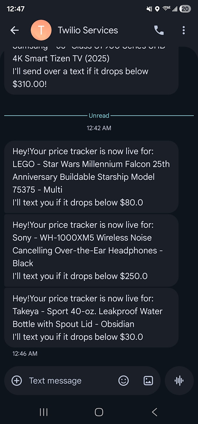 provide a price tracking service with text alerts