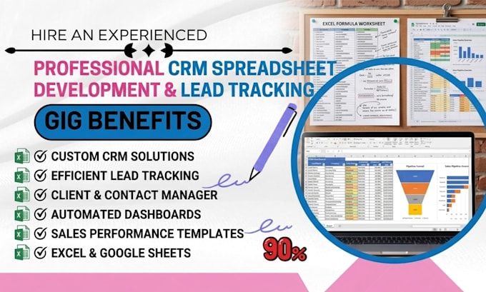 develop crm spreadsheet, client manager, lead tracking, sales log template