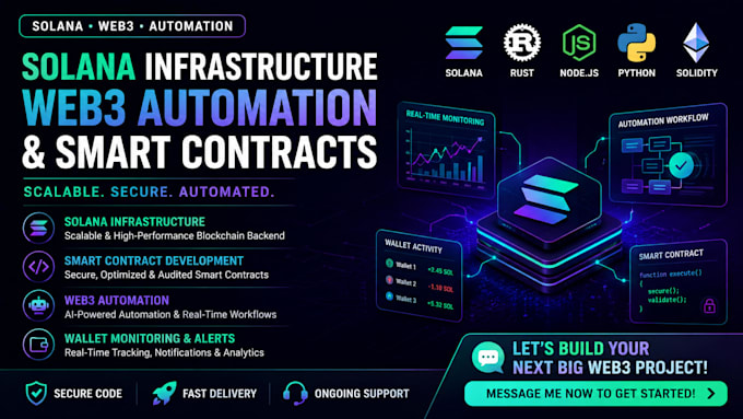 develop solana blockchain infrastructure, web3 backend, wallet monitoring system