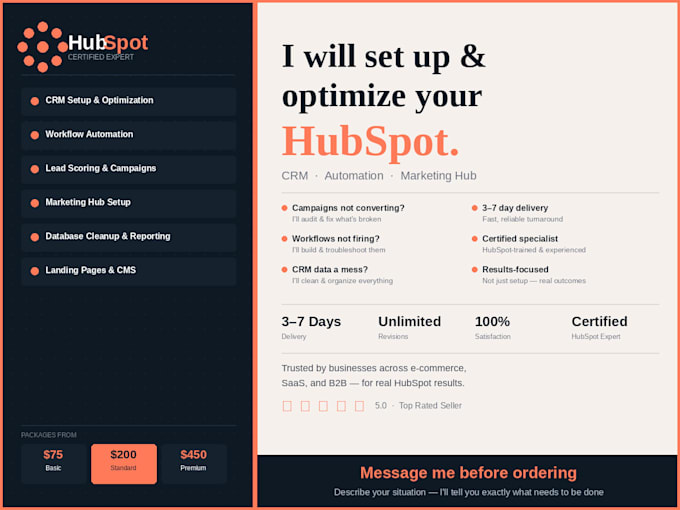 fix, setup, optimize, manage hubspot CRM, marketing hub automation workflows