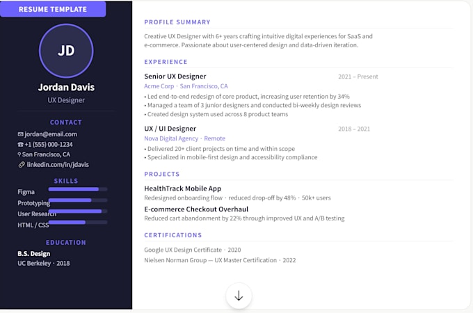 design a modern ats friendly resume and CV