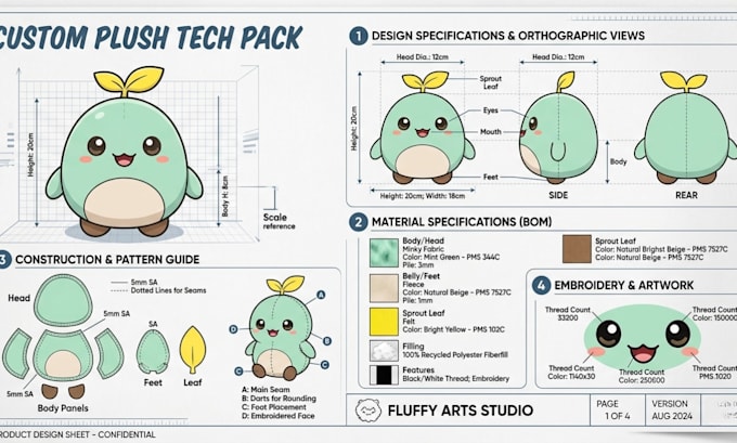 design plushie reference sheet tech pack plush toy stuffed animal design concept