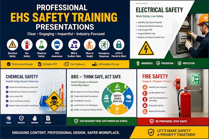 create toolbox talks, bbs, electrical, and fire safety presentations